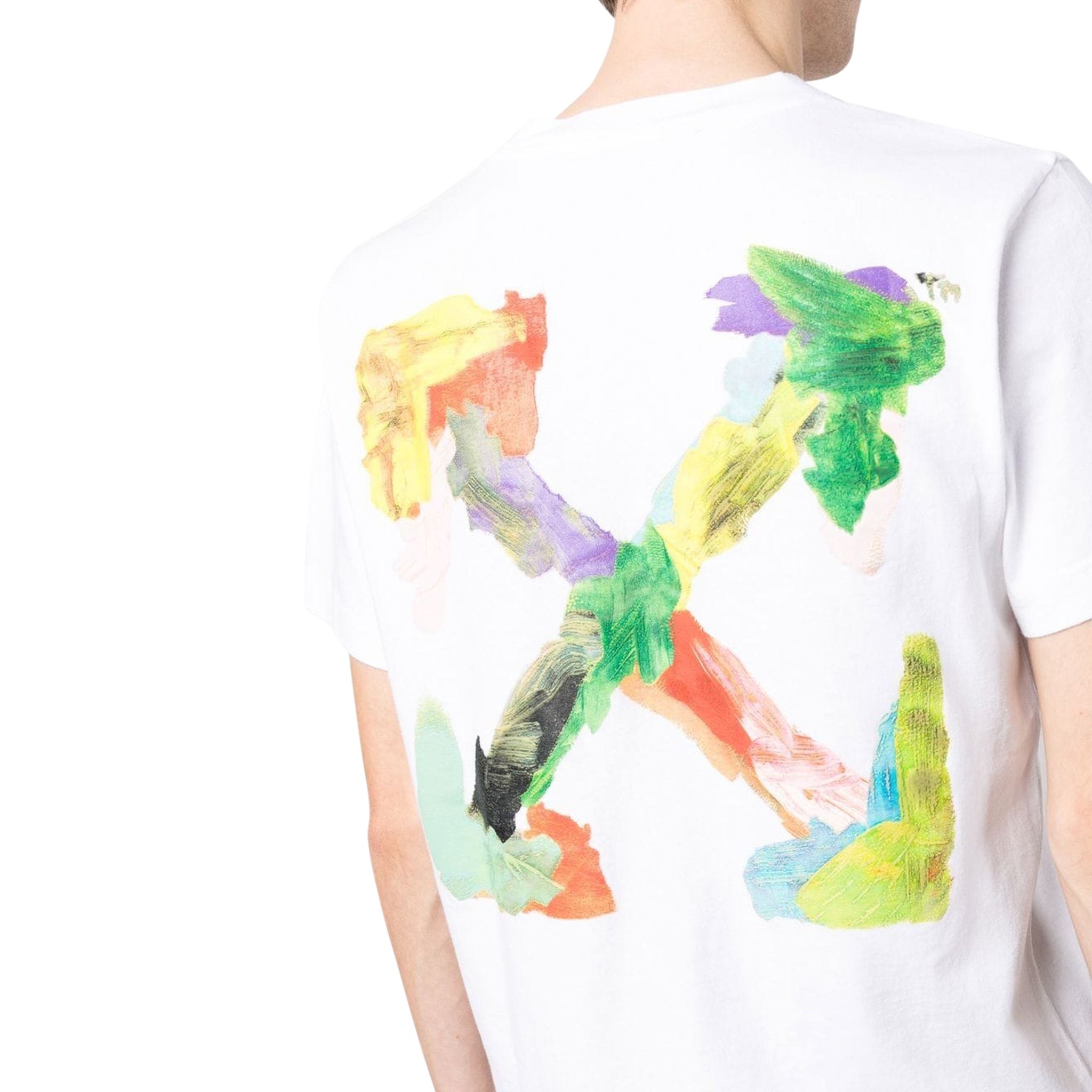 Model Back View of Preloved - Off-White Brush Arrows White Multicolour T Shirt OMAA027S23JER0040184